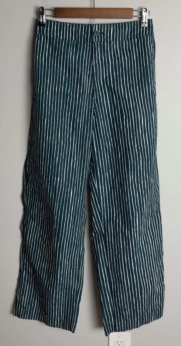 Uniqlo x Marimekko Striped Trousers Size Small Green White Cotton Women’s